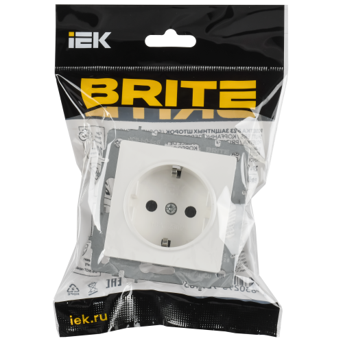 BRITE Розетка 1-местная с заземлением без защитных шторок 16А РС11-1-0-БрБ РФ белый IEK
