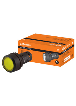 Кнопка SB7-CW3561 с возвратом, 1НО, d22 мм, с подсветкой 220 В LED, желтая, IP54 TDM