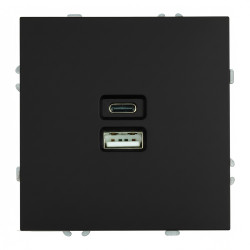Розетка 2-местная USB + Type C (механизм), STEKKER, 250В, 20W, серия Эмили, RST10-5115-05, черный уголь, soft touch