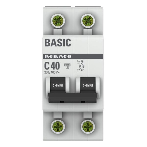 Авт. выкл. ВА 47-29 2P 40А (C) 4,5кА BASIC Авт. выкл. ВА 47-29 2P 40А (C) 4,5кА BASIC