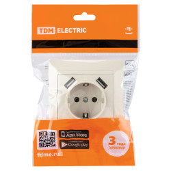 Розетка 2П+З 16А 250В + 2 USB порта 2,1А 5В сл.кость 