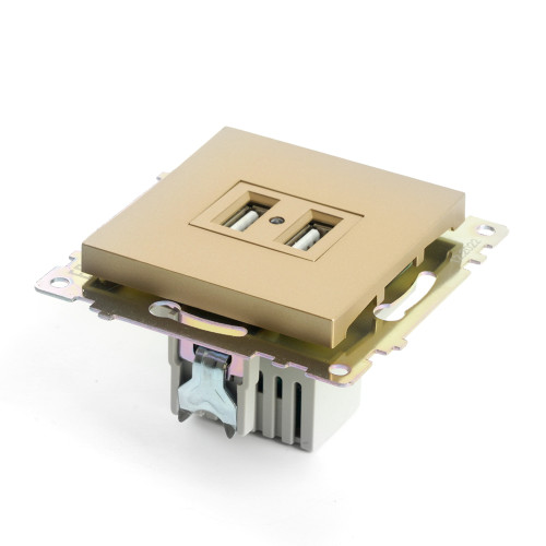 Розетка 2-местная USB (механизм), STEKKER, GLS10-7115-08, 250В, 2,1А, серия Катрин, золото Розетка 2-местная USB (механизм), STEKKER, GLS10-7115-08, 250В, 2,1А, серия Катрин, золото