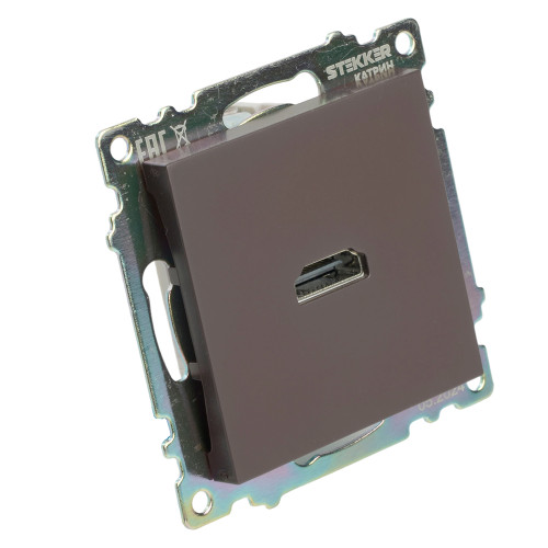 Розетка HDMI 2.1, Type A (механизм), STEKKER GLS00-7118-04, серия Катрин, шоколад Розетка HDMI 2.1, Type A (механизм), STEKKER GLS00-7118-04, серия Катрин, шоколад