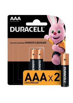 Элемент питания алкалиновый AAA/LR03/MN2400 Basic BP-2 (блист.2шт) Duracell Б0014052/Б0026812