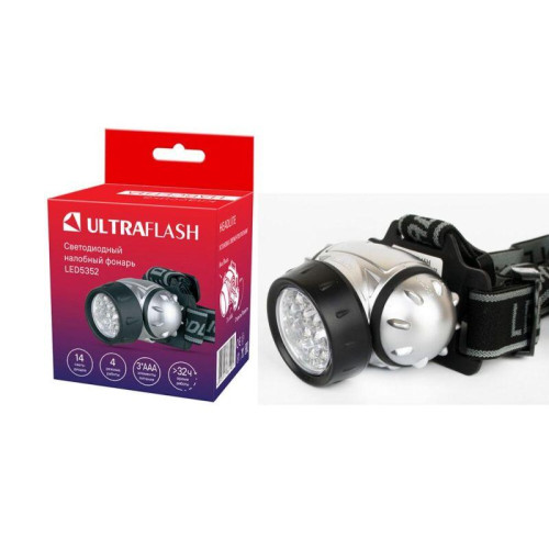 Фонарь налобный LED 5352 14LED 4 режима 3хLR03 металлик Ultraflash 10261
