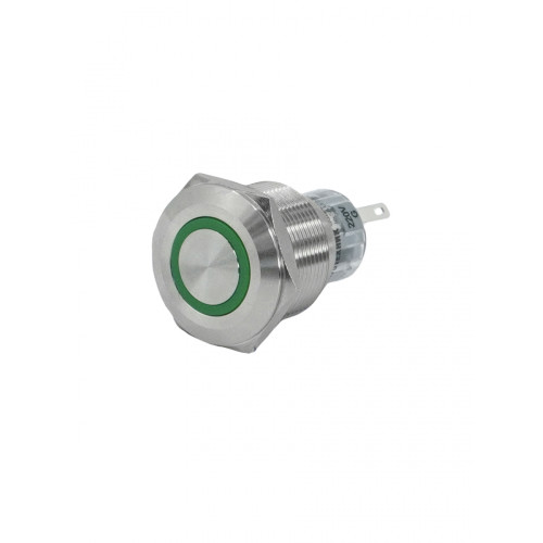 GQ22-L-11E/G/220V/S, зелёный, металл, 1C1NO1NC, цилиндр с подсветкой 220В AC/DC, d22мм, IP65, выключатель кнопочный  (ЭТ)