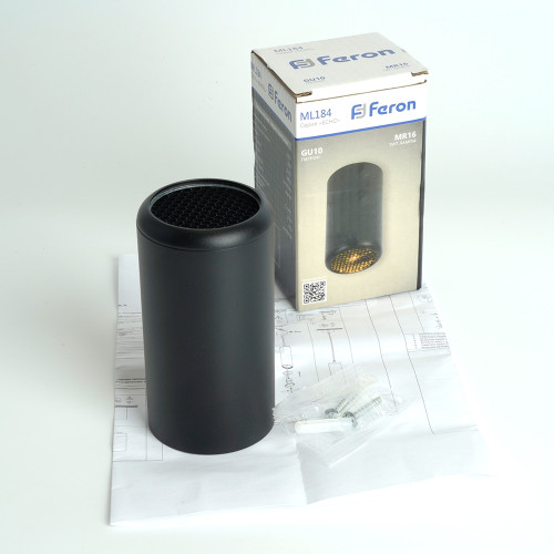 Светильник потолочный Feron ML184 Barrel ECHO MR16 GU10 35W 230V, черный, с антибликовой сеточкой Светильник потолочный Feron ML184 Barrel ECHO MR16 GU10 35W 230V, черный, с антибликовой сеточкой