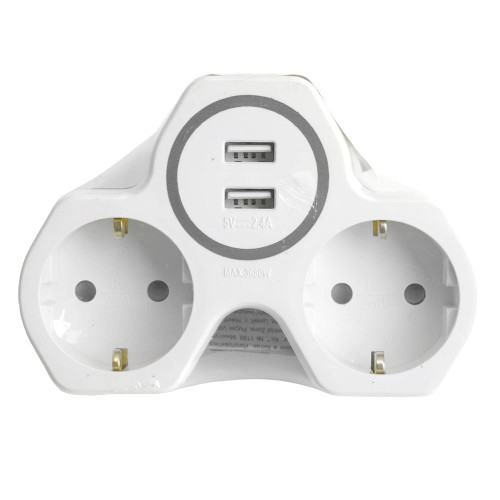 Разветвитель сетевой 2-местный с/з STEKKER ADP16-14-20, 250V, 16A и 2-мя USB выходами на 2,4А, огнеустойчивый пластик, белый/серый Разветвитель сетевой 2-местный с/з STEKKER ADP16-14-20, 250V, 16A и 2-мя USB выходами на 2,4А, огнеустойчивый пластик, белый/серый