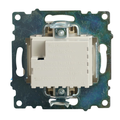Розетка 2-местная USB + type C (механизм), 250В, 3А, max 20W, STEKKER, GLS10-7116-08, серия Катрин, золото Розетка 2-местная USB + type C (механизм), 250В, 3А, max 20W, STEKKER, GLS10-7116-08, серия Катрин, золото
