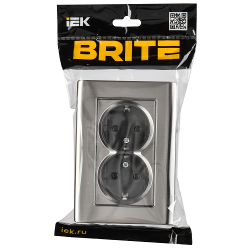 BRITE Розетка 2-местная с заземлением без защитных шторок плоская 16А в сборе РСПл12-3-БрГН металл хром/никель IEK BRITE Розетка 2-местная с заземлением без защитных шторок плоская 16А в сборе РСПл12-3-БрГН металл хром/никель IEK