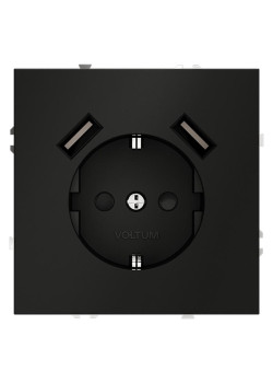 Розетка 1-м СП S70 16А с USB A+A с заземл. защ. шторки механизм черн. матов. Voltum VLS040408