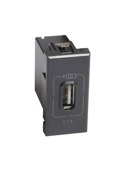 Axolute. Розетка USB для зарядки мобильных устройств 1,1А 230/5В. 1 модуль. Цвет Антрацит