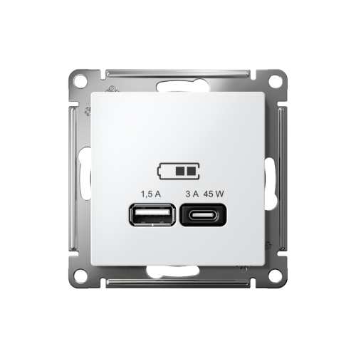 ATLASDESIGN USB РОЗЕТКА A + тип-C 45Вт высокоскор.заряд. QC, PD, механизм, ЛОТОС ATLASDESIGN USB РОЗЕТКА A + тип-C 45Вт высокоскор.заряд. QC, PD, механизм, ЛОТОС