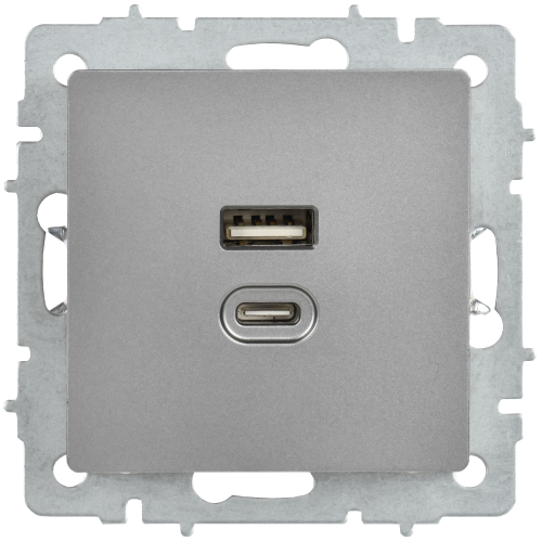 BRITE Розетка USB A+C 45Вт высокоскоростная зарядка РЮ11-2-БрС сталь IEK BRITE Розетка USB A+C 45Вт высокоскоростная зарядка РЮ11-2-БрС сталь IEK