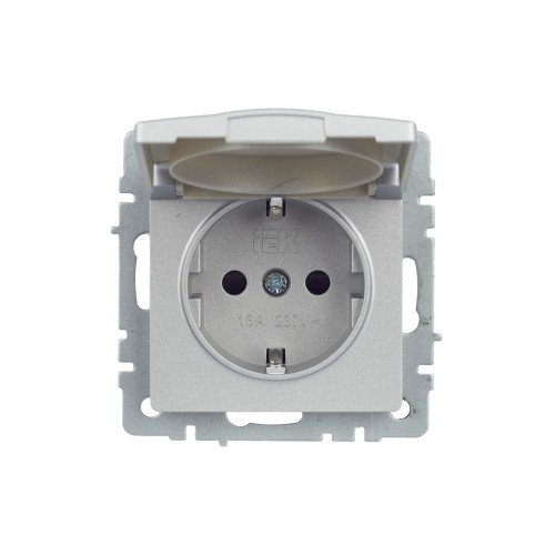 BRITE Розетка 1-местная с заземлением с защитными шторками и крышкой 16А IP44 РСбш10-3-44-БрА алюминий IEK BRITE Розетка 1-местная с заземлением с защитными шторками и крышкой 16А IP44 РСбш10-3-44-БрА алюминий IEK