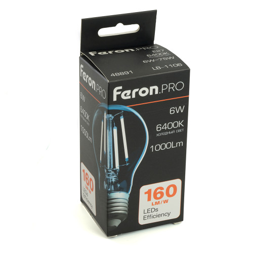 Лампа светодиодная Feron.PRO LB-1106 Шар E27 1000LM 6W 175-265V 6400K Лампа светодиодная Feron.PRO LB-1106 Шар E27 1000LM 6W 175-265V 6400K