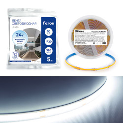 Светодиодная COB лента Feron LS530, 320SMD(2110) 10Вт/м 24V 5000*8*1.8мм 6500К IP20