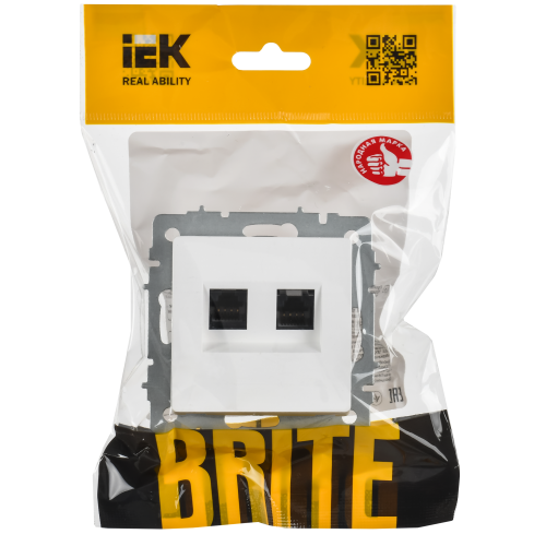 BRITE Розетка компьютерная двойная RJ45 кат.6 РК11-2-БрАБ арктический белый IEK BRITE Розетка компьютерная двойная RJ45 кат.6 РК11-2-БрАБ арктический белый IEK