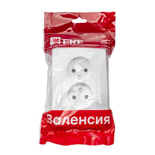 Валенсия розетка 2-местная б/з 10А белая с защ. штор. EKF Валенсия розетка 2-местная б/з 10А белая с защ. штор. EKF