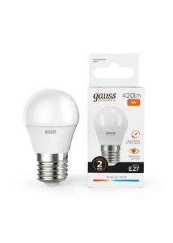 Лампа светодиодная Elementary 6Вт P45 шар 3000К тепл. бел. E27 420лм GAUSS 53216