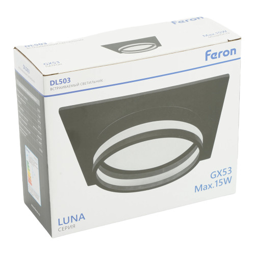 Светильник встраиваемый Feron DL503 LUNA потолочный GX53 черный квадрат