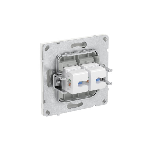 Компьютерная розетка RJ-45 без шторки, кат.5е двойная, KANT, белая магнолия Компьютерная розетка RJ-45 без шторки, кат.5е двойная, KANT, белая магнолия