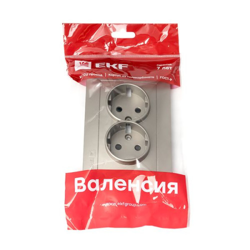 Валенсия лиц. панель розетки 2-местной с/з 16А кашемир с защ. штор. EKF