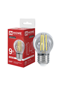 Лампа светодиодная LED-ШАР-deco 9Вт шар прозрачная 4000К нейтр. бел. E27 1040лм 230В IN HOME 4690612026282