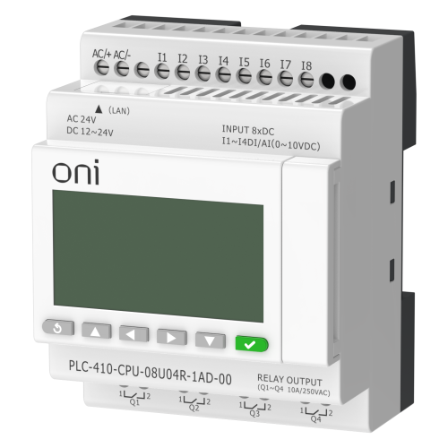 ПЛК 410 Модуль ЦПУ 4 DI 4 UI (0-10 В/DI) 4 RO 12В-24В DC или 24В AC с Ethernet портом с экраном ONI ПЛК 410 Модуль ЦПУ 4 DI 4 UI (0-10 В/DI) 4 RO 12В-24В DC или 24В AC с Ethernet портом с экраном ONI