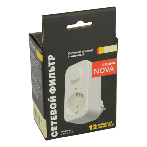 Сетевой фильтр 1-местный с/з STEKKER 250В, 16А, с выключателем, серия Nova, HM81-11-2, белый Сетевой фильтр 1-местный с/з STEKKER 250В, 16А, с выключателем, серия Nova, HM81-11-2, белый
