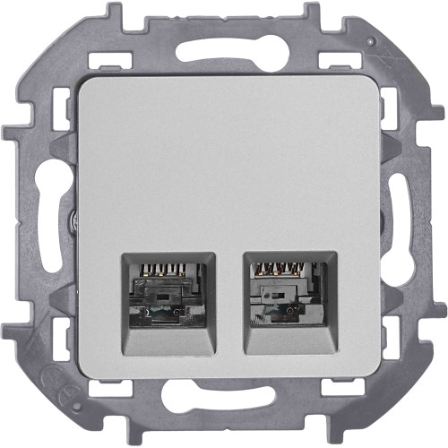 INSPIRIA Розетка компьютерная двойная RJ45 категория 5Е UTP алюминий INSPIRIA Розетка компьютерная двойная RJ45 категория 5Е UTP алюминий