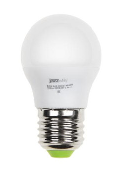 Лампа светодиодная PLED-ECO 5Вт G45 шар 3000К тепл. бел. E27 400лм 220-240В JazzWay 1036957A