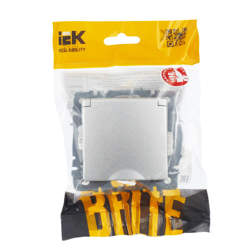 BRITE Розетка 1-местная с заземлением с защитными шторками и крышкой 16А IP44 РСбш10-3-44-БрА алюминий IEK BRITE Розетка 1-местная с заземлением с защитными шторками и крышкой 16А IP44 РСбш10-3-44-БрА алюминий IEK