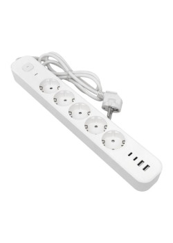 Удлинитель LUX 5 гнезд 2USB 2,4А+2type-C 3 метра 1,5мм2 EKF