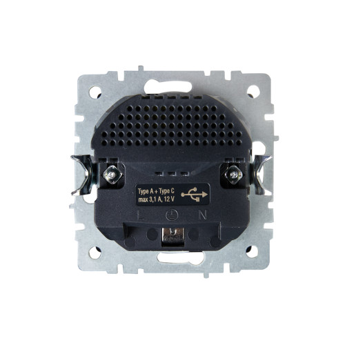 BRITE Розетка 1-местная с заземлением с защитными шторками 16А с USB A+C 18Вт РЮш11-1-БрС сталь IEK