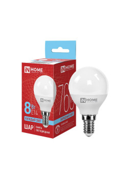 Лампа светодиодная LED-ШАР-VC 8Вт шар 6500К холод. бел. E14 760лм 230В IN HOME 4690612024882