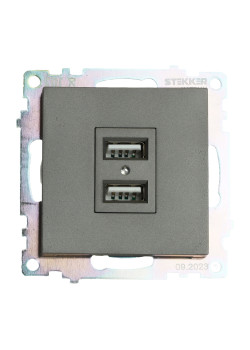 Розетка 2-местная USB (механизм), 250В, 2,1А, серия Катрин, графит, GLS10-7115-06