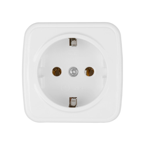 Розетка 2П+З открытой установки IP20 16А, белая Розетка 2П+З открытой установки IP20 16А, белая