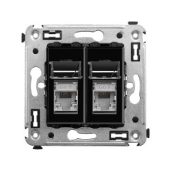 Компьютерная розетка RJ-45 в стену, кат.6 двойная экранированная, Avanti, черный квадрат