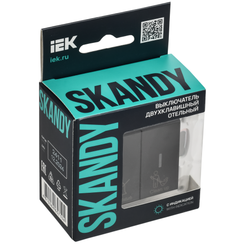 SKANDY Выключатель 2-клавишный с индикацией для отелей 10А SK-V16Bl черный IEK SKANDY Выключатель 2-клавишный с индикацией для отелей 10А SK-V16Bl черный IEK