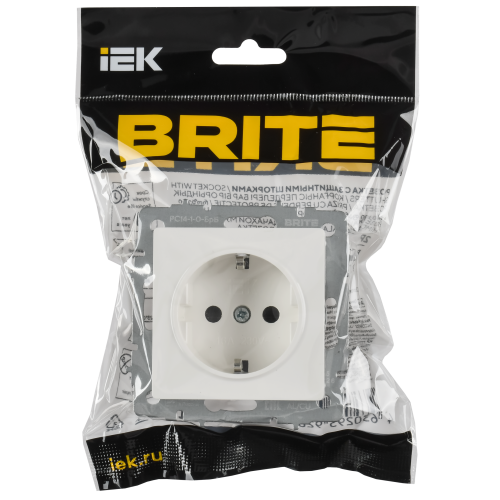 BRITE Розетка 1-местная с заземлением с защитными шторками 16А РС14-1-0-БрБ РФ белый IEK BRITE Розетка 1-местная с заземлением с защитными шторками 16А РС14-1-0-БрБ РФ белый IEK