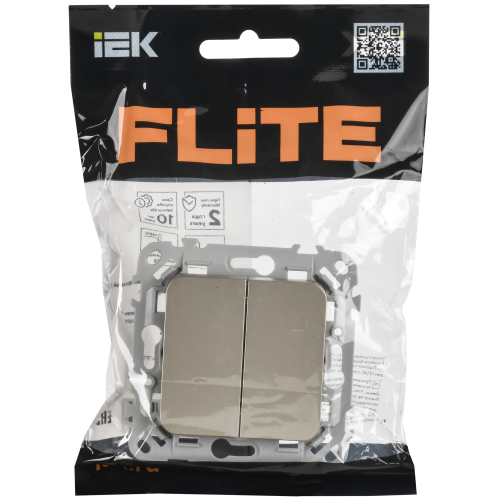 FLITE Выключатель 2-клавишный проходной 10А ВС62-1-0-ФлШ шампань IEK FLITE Выключатель 2-клавишный проходной 10А ВС62-1-0-ФлШ шампань IEK