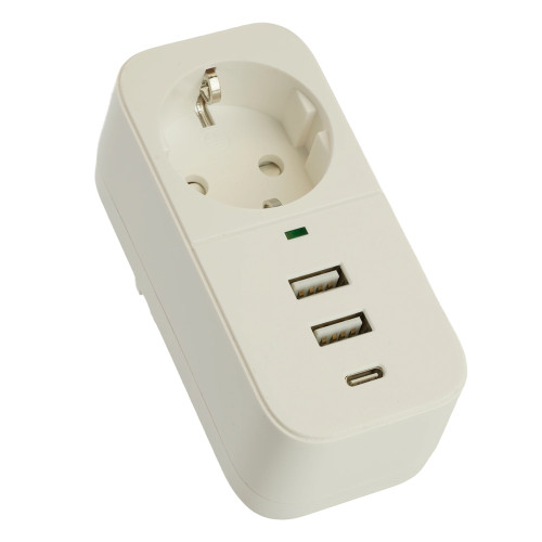 Сетевой фильтр 1-местный с/з STEKKER 250В, 16А,  2USB+1Type-C 2,4 A, серия Nova, HM81-11-1, белый