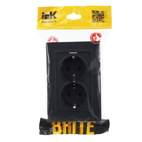 BRITE Розетка 2-местная с заземлением с защитными шторками 16А в сборе РСш12-3-БрГ графит IEK BRITE Розетка 2-местная с заземлением с защитными шторками 16А в сборе РСш12-3-БрГ графит IEK