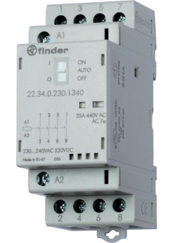 Контактор модульный 4NO 25А AgSnO2 230В AC/DC 35мм IP20 опции: мех. индикатор + LED FINDER 223402304320