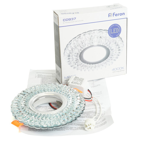 Светильник встраиваемый с белой LED подсветкой Feron CD937 потолочный MR16 G5.3 прозрачный Светильник встраиваемый с белой LED подсветкой Feron CD937 потолочный MR16 G5.3 прозрачный