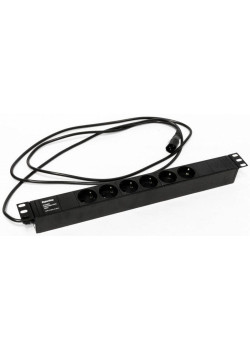 Блок розеток 6-м 10А SHE19-6SH-S-2.5IEC Schuko горизонт. с выкл. шнур 2.5м Hyperline 397027