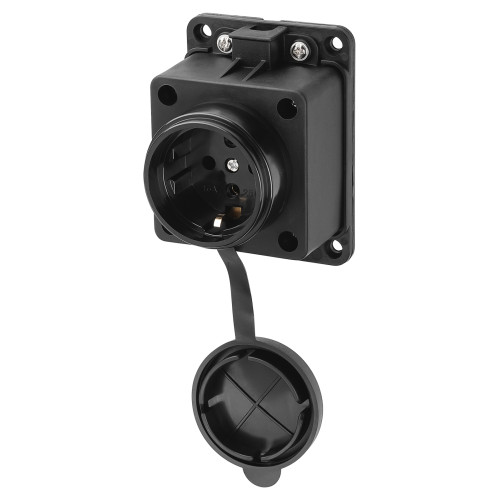 Розетка настенная с заглушкой каучук, 2Р+РЕ, 16А, 250В, IP44, черная TDM Розетка настенная с заглушкой каучук, 2Р+РЕ, 16А, 250В, IP44, черная TDM