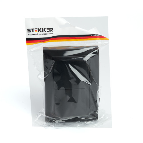 Розетка 2-местная с/з с крышкой, STEKKER, PST16-9015-03, 250В, 16А, серия Эрна, черный Розетка 2-местная с/з с крышкой, STEKKER, PST16-9015-03, 250В, 16А, серия Эрна, черный