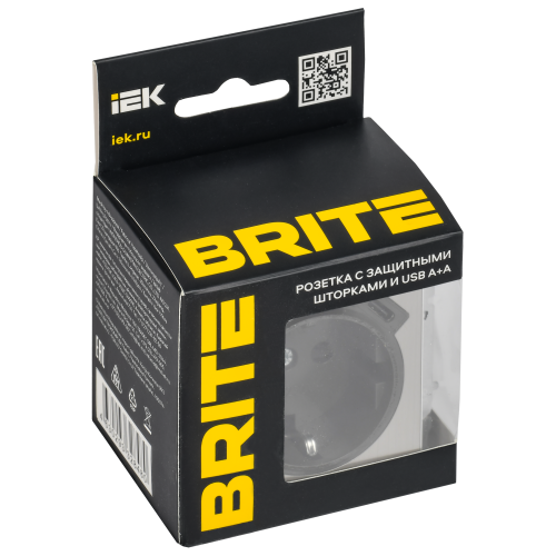 BRITE Розетка 1-местная с заземлением с защитными шторками 16А с USB A+C 18Вт РЮш11-1-БрГН металл хром/никель IEK